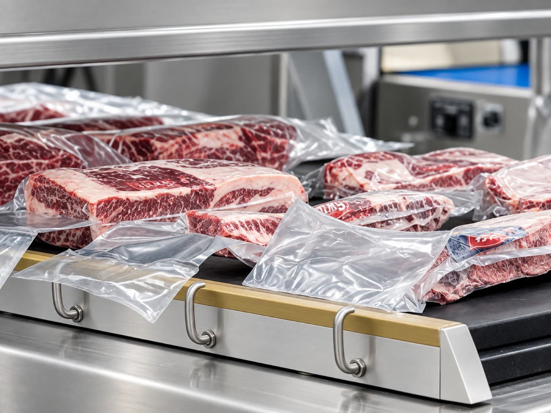 Productos cárnicos en una línea de procesamiento